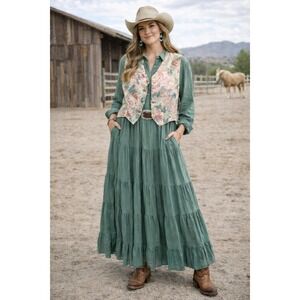 VTG 80's Western Prairie Outfit XL Longhorn Niver Western Wear Floral Vest Rodeo